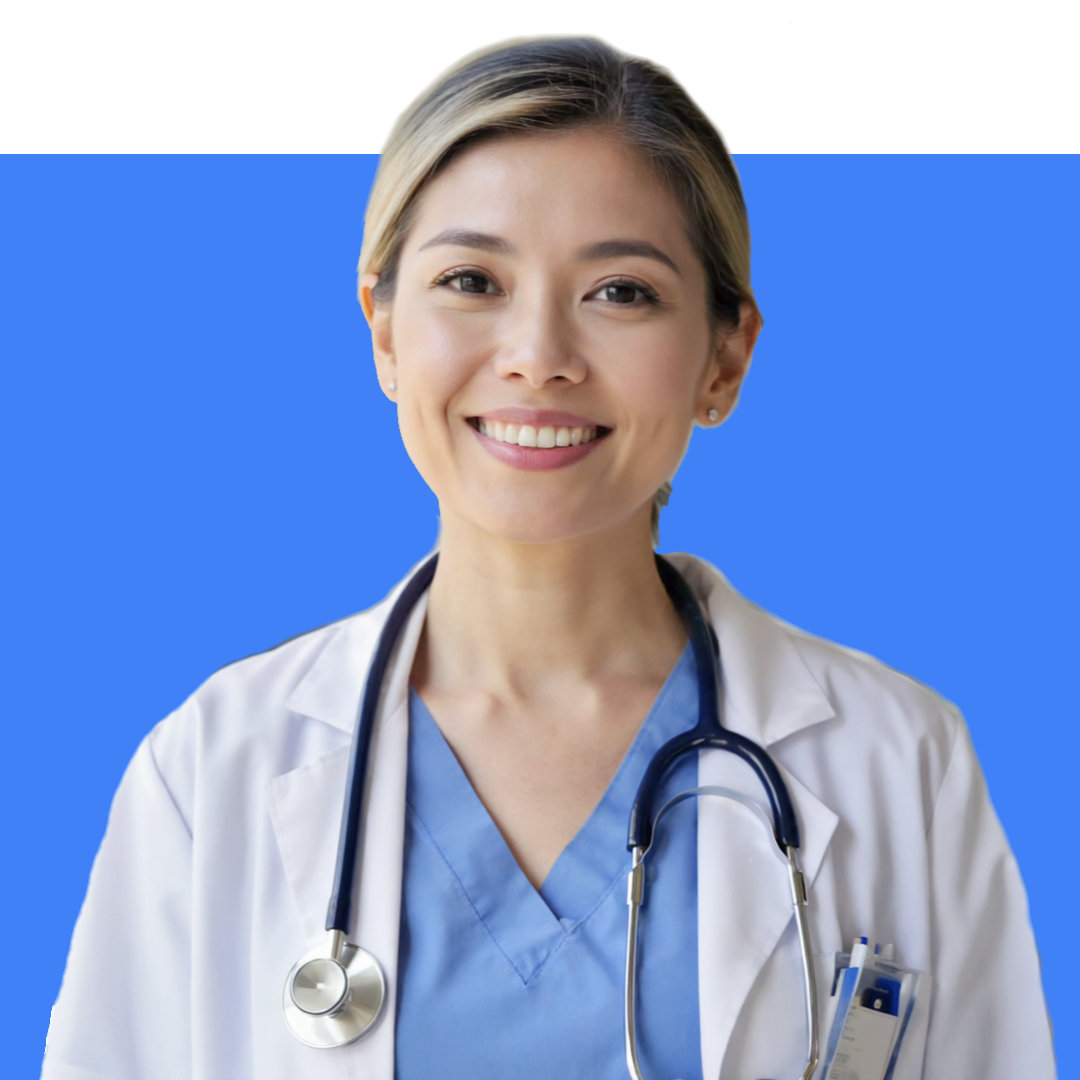 Happy female doctor with our healthcare digital marketing services.