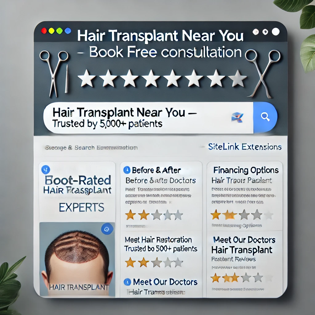 Best Ads for Hair Transplant Clinics 14 Google Ads with Sitelink Extensions hair transplant